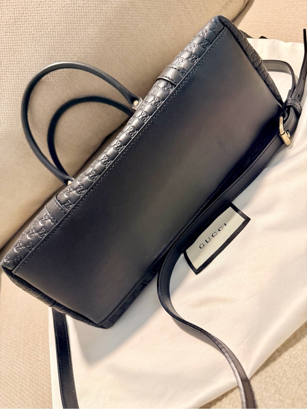 Microguccissima Gucci Black Leather GG Embossed Satchel - Picture 5 of 13